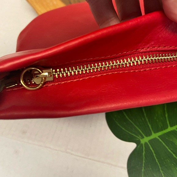 India Hicks Red Leather Zippered Clutch